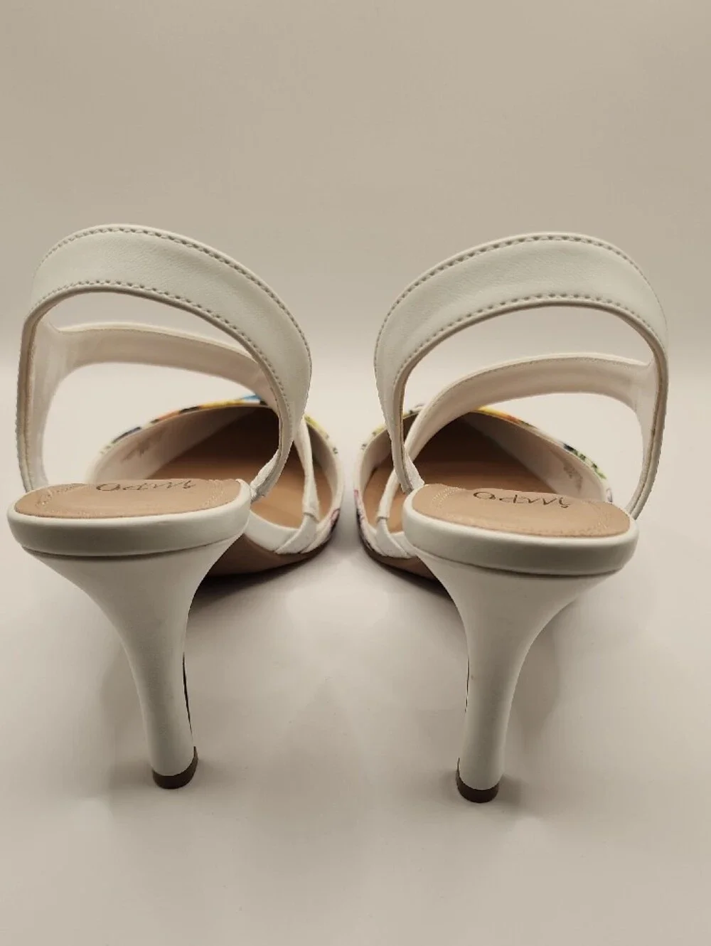 New Impo White Floral & Butterfly Pointed-Toe Slingback Heels